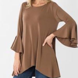 NWT - Zenana Flowy Boho Mocha Top